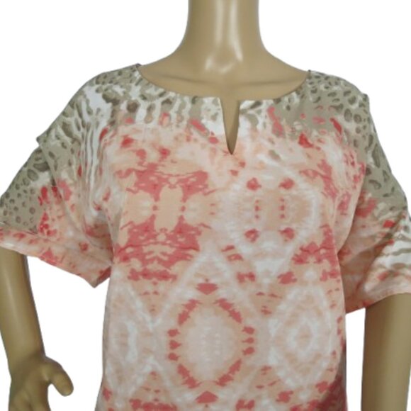 Amanda Green Coral and Taupe Aztec Animal Print Tunic Top - Picture 2 of 6